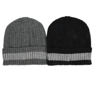 Hw Men'S Beanie With Gray Stripe Black & Gray Asst