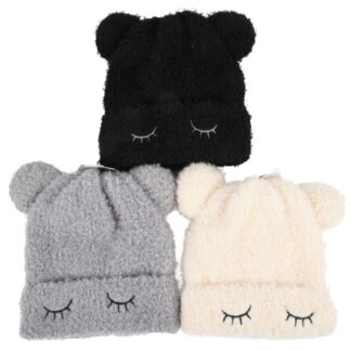 Hw Kids Beanie Bear W/Embroidered Closed Eyes Asst