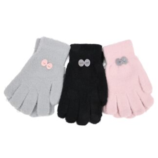Hw Girls Gray Gloves W/Pink Bow 1 Pr