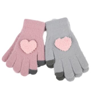 Hw Girls Gloves Heart W/Touch Screen Tips Pink 1 Pr