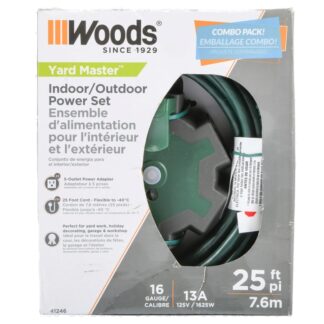 Woods In/Outdoor Power Cord 25 Ft 5 Outlet Set