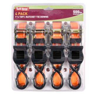 Tuff Bros Ratchet Tie Downs 1" X 15 Ft 4 Pk