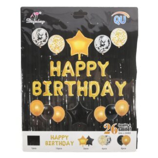 Happy Birthday Party Decoration Set Black/Gold 26 Pc