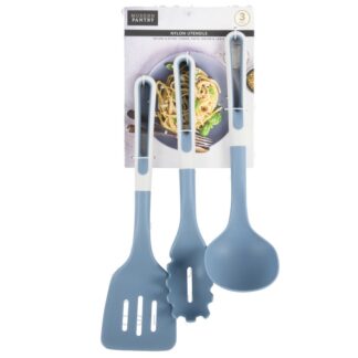 Plastic Slotted Turner, Pasta Server & Ladle Lt Gray 3 Pc