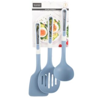 Plastic Slotted Turner, Slotted Spoon & Ladle Lt Gray 3 Pc