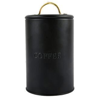 Coffee Metal Rnd Canister Gold Handle Black 4.5 X 4.5 X 7.75"