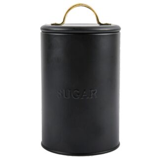 Sugar Metal Rnd Canister Gold Handle Black 4.5 X 4.5 X 7.75"