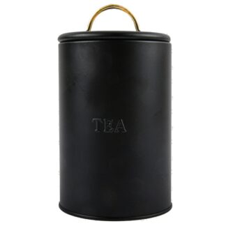 Tea Metal Rnd Canister Gold Handle Black 4.5 X 4.5 X 7.75"