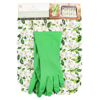 Kitchen Sink Mat & Gloves Set White Green Floral