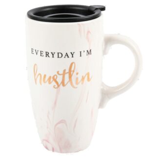 Ceramic Travel Mug "Everyday I'M Hustlin" W/Lid