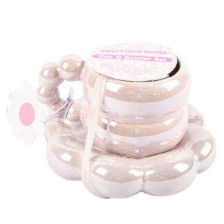 Ceramic Mug W/Saucer Small Pink Luster