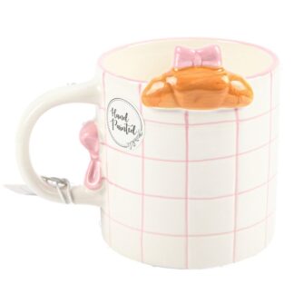 Ceramic Mug W/Croissant Bow White/Pink