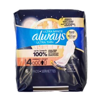 Always Ultra Overnight Pads W/Wings Size 4/6 Ct