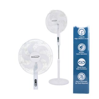 Brentwood Oscillating Stand Fan 16" W/ Remote 3 Speed White