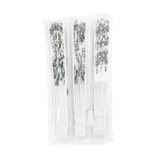 Folding Hand Fan White W/Silver Glitter Print