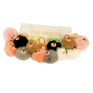 Keychain Plush Animal Pom-Pom Asst Colors