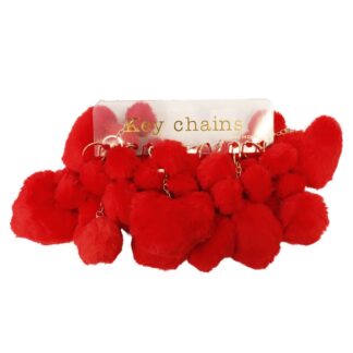 Red Heart Plush Keychain 3.5 In With Pom-Pom