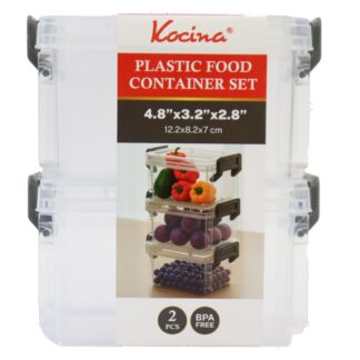 Plastic Sq Food Container Set W/Lid 4.8 X 3.2 X 2.8" 2 Pc