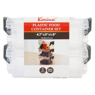 Plastic Sq Food Container Set W/Lid 4.7 X 3 X 1.8" 2 Pc
