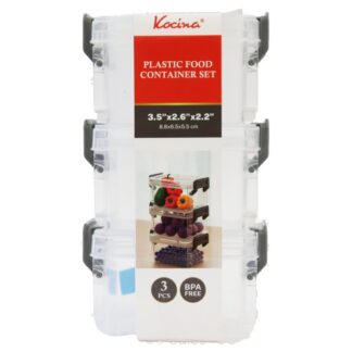 Plastic Sq Food Container Set W/Lid 3.5 X 2.6 X 2.2" 3 Pc
