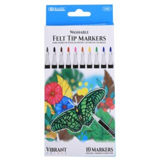 Bazic Markers Washable 10 Colors Felt Tip #1292