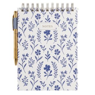 Spiral Notebook W/Pen Blue Floral 6 X 8.5 In 120 Sh
