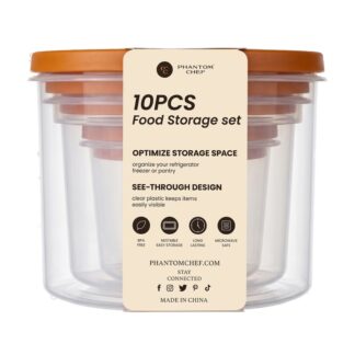 Phantom Chef Round Food Storage W/Lid Orange 10 Pc Set