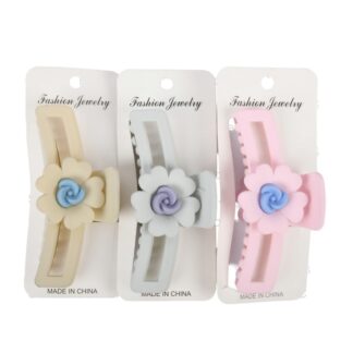 Rect.Hair Claw Clip W/Flower Sm Asst Matte Colors