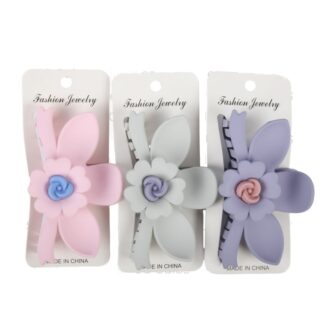 Flower Hair Claw Clip W/Small Rose Asst Colors