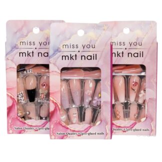 Salon Quality Pre-Glued Nails W/Rhinestone Asst 12 Pc