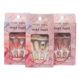 Salon Quality Pre-Glued Nails W/Rhinestone Asst 12 Pc