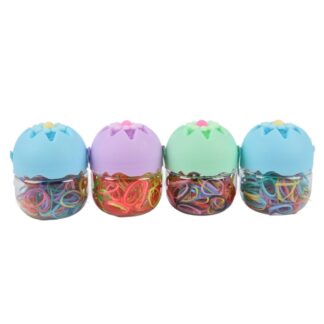 Mini Hair Elastics In Jar W/Flower Asst Colors