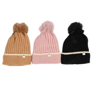 Hw Women'S Pompom Ribbed Knit Beanie Asst Colors