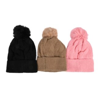 Hw Women'S Pompom Chevron Knit Beanie Asst Colors