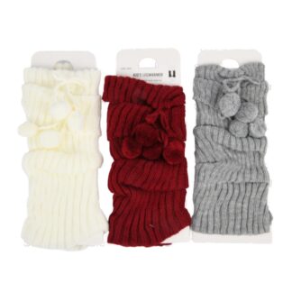 Hw Girls Pompom Ribbed Knit Leg Warmers Asst Colors 1 Pr