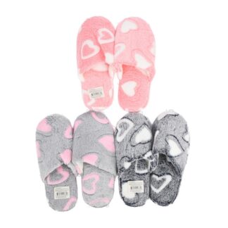 Hw Women'S Plush Slippers Heart Print Asst Color & Sz 1 Pr