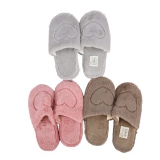Hw Women'S Faux Fur Slippers W/Heart Asst Color & Sz 1 Pr
