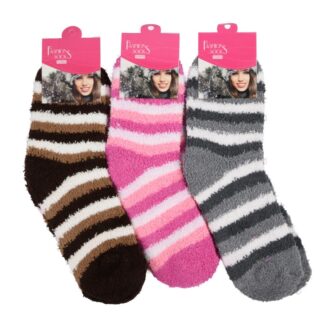 Hw Women'S Striped Fuzzy Socks Asst Colors 1 Pr