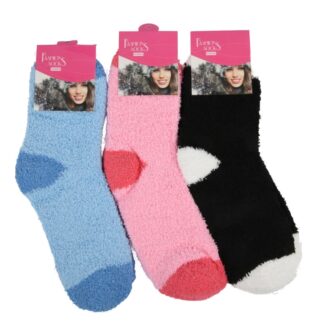Hw Women'S Two Tone Fuzzy Socks Asst Colors 1 Pr