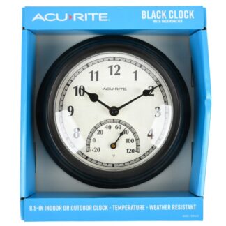 Acu-Rite Clock With Thermometer Black 8.5"