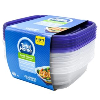 Plastic Square Entree Container W/Lid 25 Oz 5 Pc Set