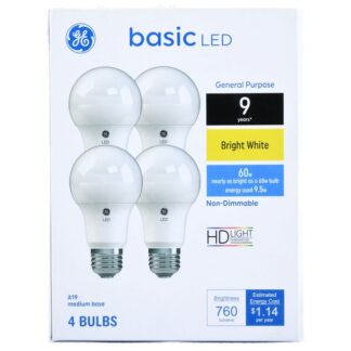 Ge Basic Led Bulb Bright White Med Base 60 W 4 Pk