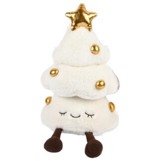 Hx Greenhouse Xmas Tree Plush W/Legs White & Gold 13"
