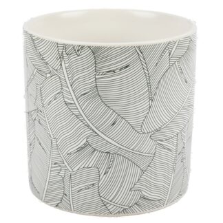 Ceramic Round Planter Pot Leaf Print 5H X 5"
