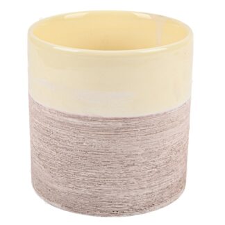 Ceramic Round Planter Pot Ribbed Base Beige 5H X 5"