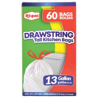Ri-Pac Drawstring Tall Kitchen Bags 13 Gal 60 Ct