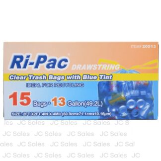 Ri-Pac Drawstring Clear Trash Bags W/Blue Tint 13 Gal 15 Ct