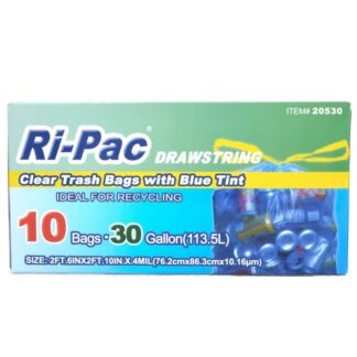 Ri-Pac Drawstring Clear Trash Bags W/Blue Tint 30 Gal 10 Ct