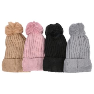 Hw Women'S Pompom Cable Knit Beanie Asst Colors