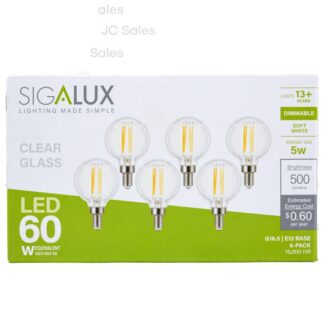 Sigalux Led Clear Glass Globe Bulbs 60W 6 Pk